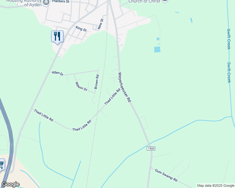 map of restaurants, bars, coffee shops, grocery stores, and more near 4646 Weyerhaeuser Road in Ayden