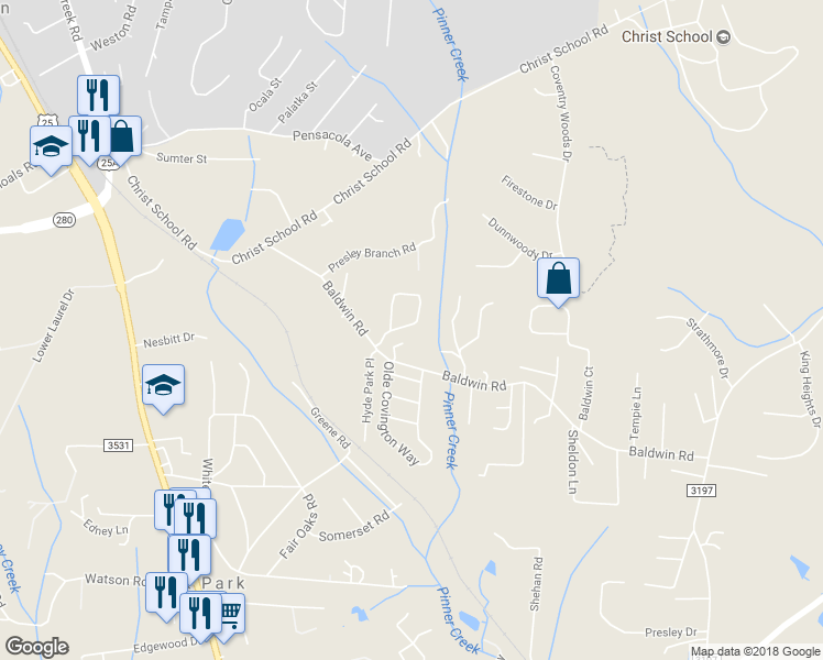 map of restaurants, bars, coffee shops, grocery stores, and more near 21 Sunview Cir in Buncombe