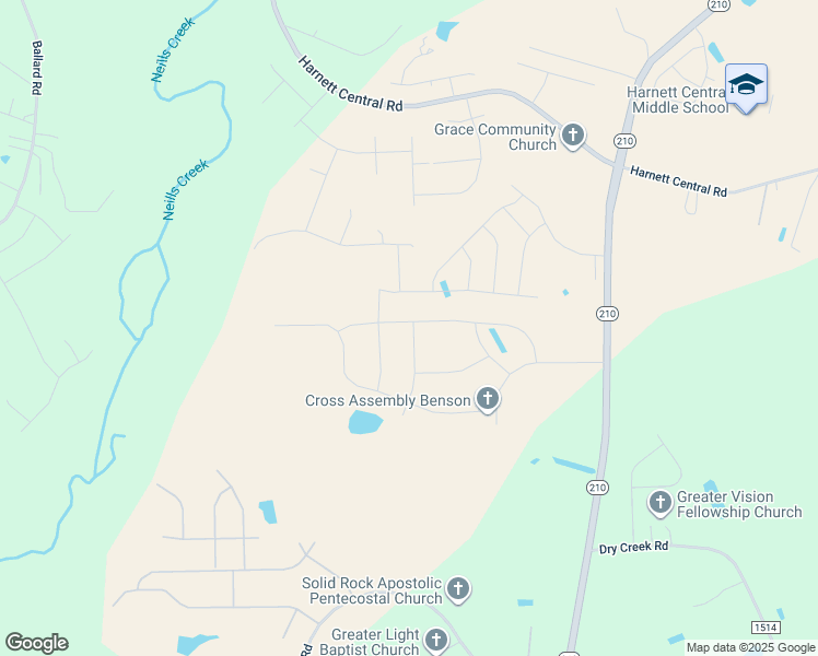 map of restaurants, bars, coffee shops, grocery stores, and more near 16 Little Branch Drive in Lillington