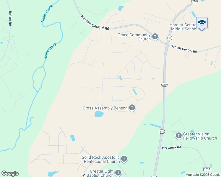 map of restaurants, bars, coffee shops, grocery stores, and more near 16 Little Branch Drive in Lillington