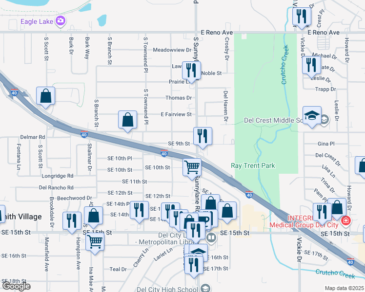 map of restaurants, bars, coffee shops, grocery stores, and more near 4106 Southeast 9th Street in Del City