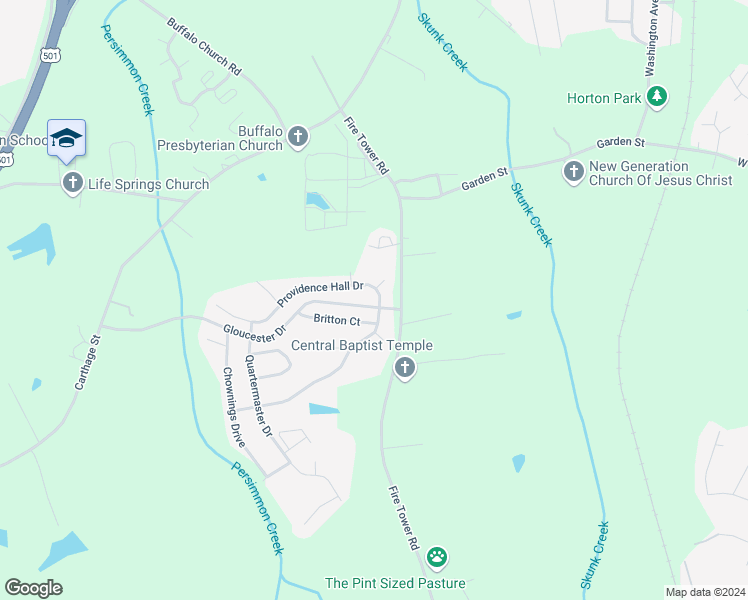 map of restaurants, bars, coffee shops, grocery stores, and more near 103 Providence Hall Drive in Sanford
