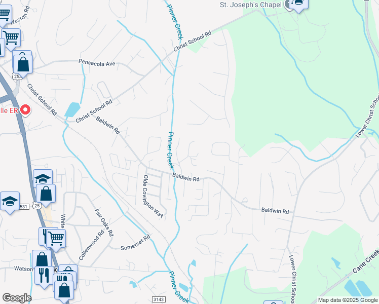 map of restaurants, bars, coffee shops, grocery stores, and more near 19 Fieldtop Lane in Arden