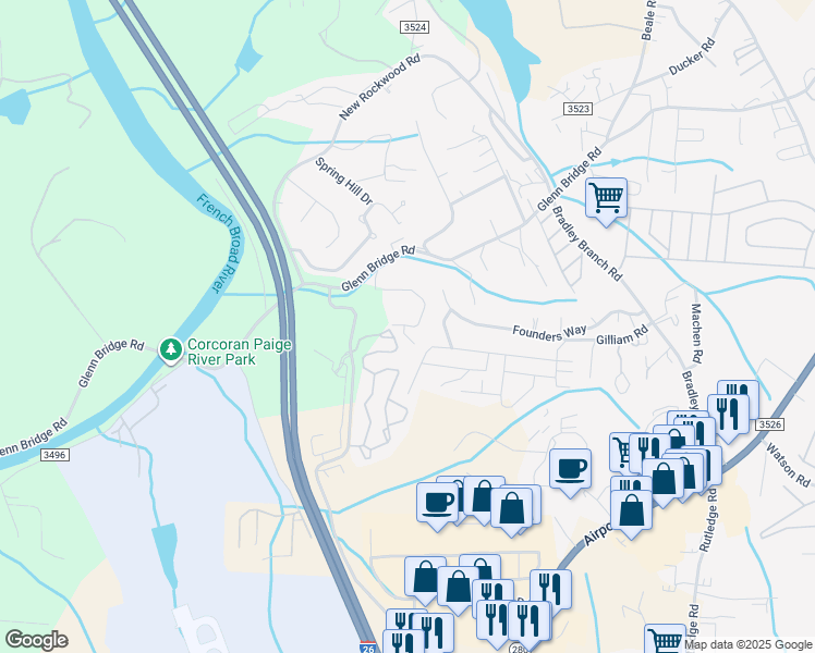 map of restaurants, bars, coffee shops, grocery stores, and more near 33 Winterhawk Drive in Arden