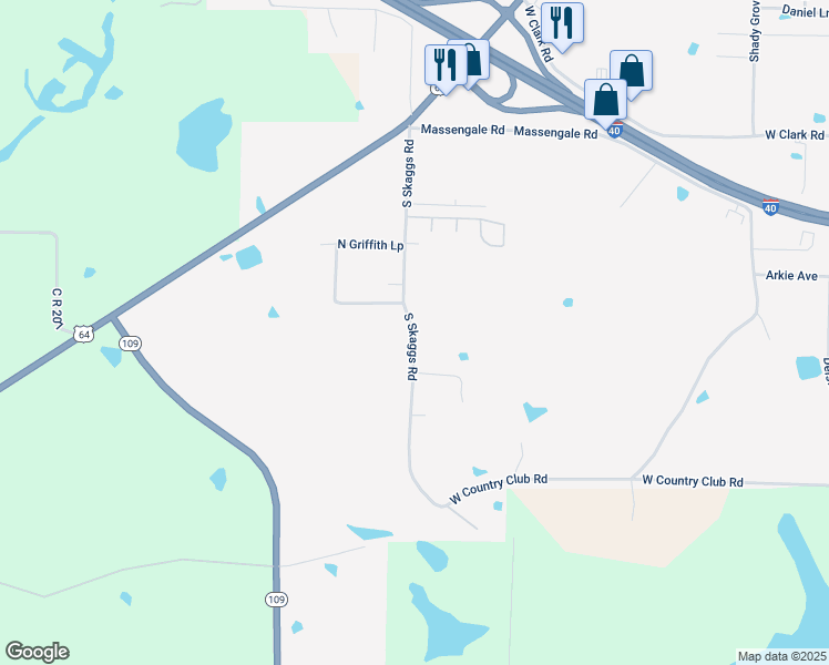 map of restaurants, bars, coffee shops, grocery stores, and more near 515 South Skaggs Road in Clarksville