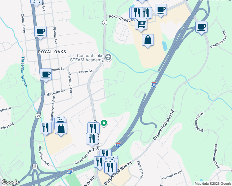 map of restaurants, bars, coffee shops, grocery stores, and more near 319 North Avenue Ext in Kannapolis