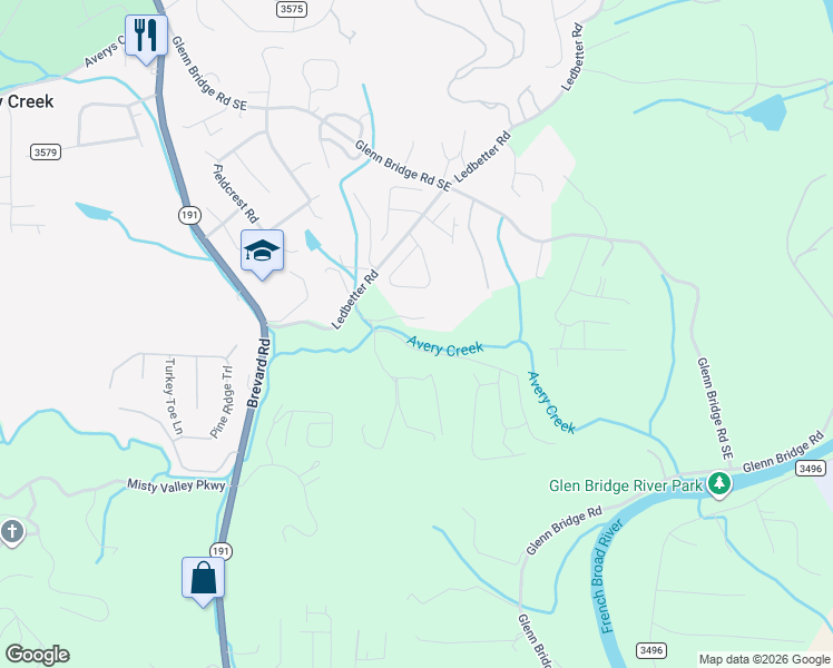 map of restaurants, bars, coffee shops, grocery stores, and more near 40 Lance Road in Arden