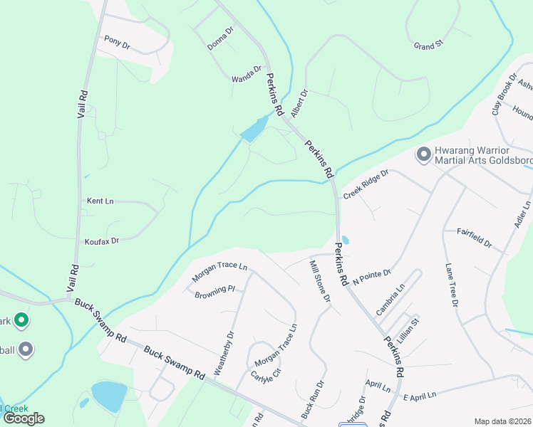 map of restaurants, bars, coffee shops, grocery stores, and more near 104 West Berkshire Court in Goldsboro