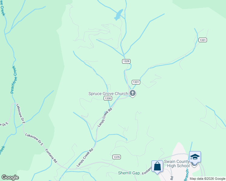 map of restaurants, bars, coffee shops, grocery stores, and more near 105 Brooks Road in Bryson City