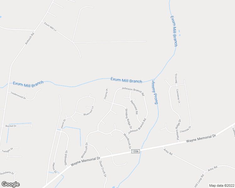 map of restaurants, bars, coffee shops, grocery stores, and more near 406 Johnson Branch Road in Goldsboro