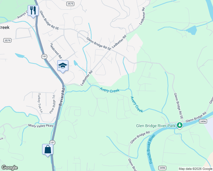 map of restaurants, bars, coffee shops, grocery stores, and more near 30 George Allen Ridge in Arden