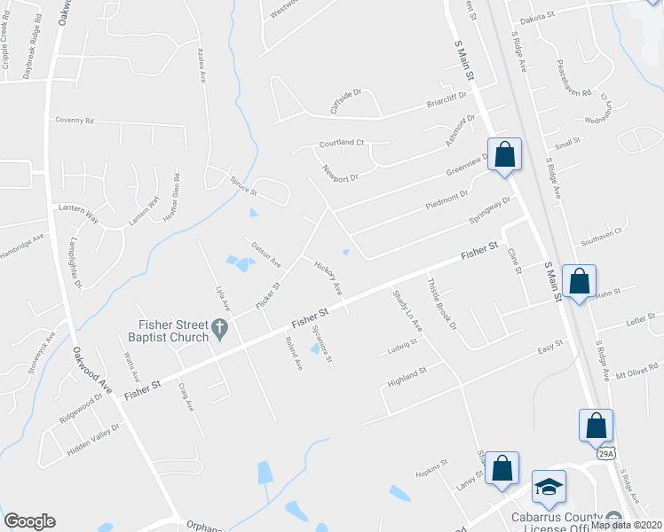 map of restaurants, bars, coffee shops, grocery stores, and more near 2398 Shady Lane Avenue Exn in Kannapolis