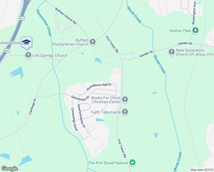 map of restaurants, bars, coffee shops, grocery stores, and more near 301 Providence Hall Drive in Sanford