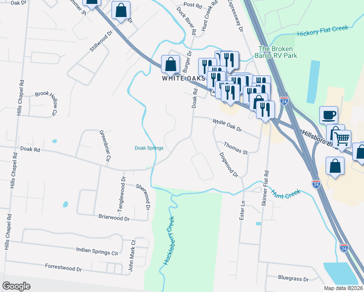 map of restaurants, bars, coffee shops, grocery stores, and more near 313 Doak Road in Manchester
