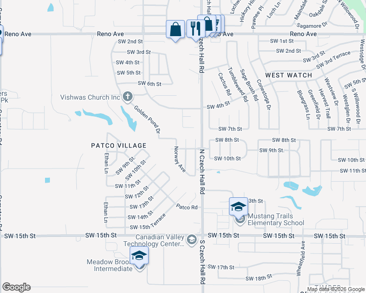 map of restaurants, bars, coffee shops, grocery stores, and more near 904 Norway Avenue in Yukon
