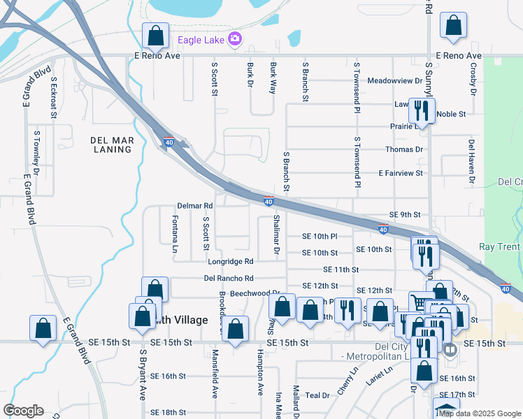 map of restaurants, bars, coffee shops, grocery stores, and more near 3304 Tinker Diagonal Street in Del City