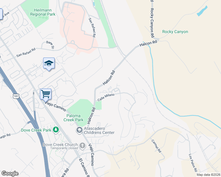 map of restaurants, bars, coffee shops, grocery stores, and more near 9335 Dechado Ct. in Atascadero