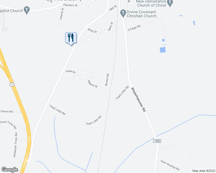 map of restaurants, bars, coffee shops, grocery stores, and more near 4571 Brown Road in Ayden