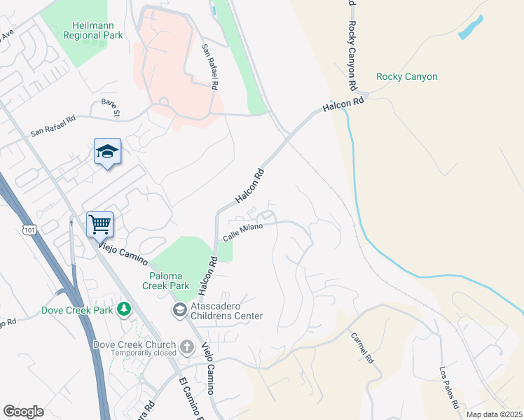 map of restaurants, bars, coffee shops, grocery stores, and more near 9359 Ranada Circle in Atascadero