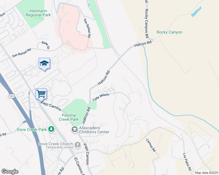 map of restaurants, bars, coffee shops, grocery stores, and more near 9361 Ranada Circle in Atascadero