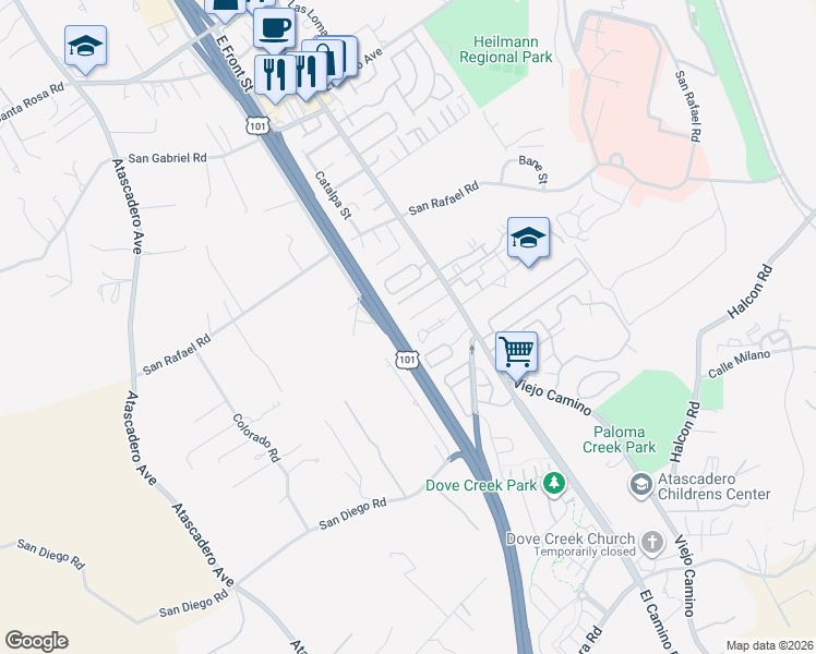 map of restaurants, bars, coffee shops, grocery stores, and more near 945 Calle Cynthia in Atascadero