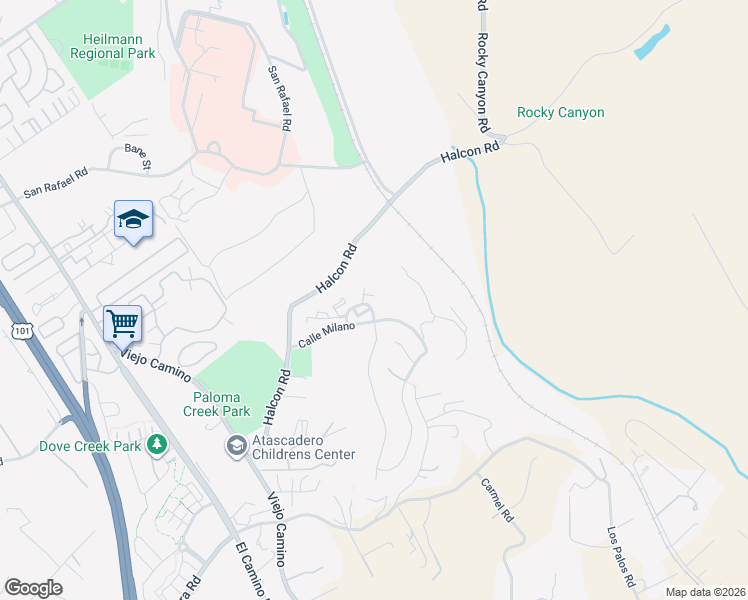 map of restaurants, bars, coffee shops, grocery stores, and more near 9388 Cielo Azul Court in Atascadero