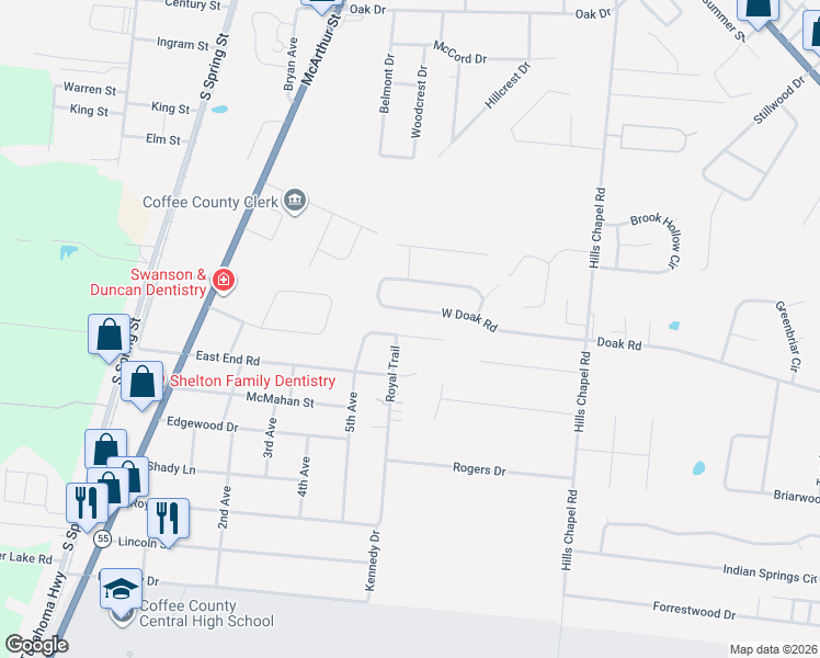 map of restaurants, bars, coffee shops, grocery stores, and more near 393 West Doak Road in Manchester