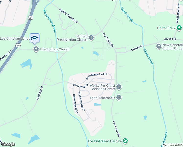 map of restaurants, bars, coffee shops, grocery stores, and more near 316 Providence Hall Drive in Sanford