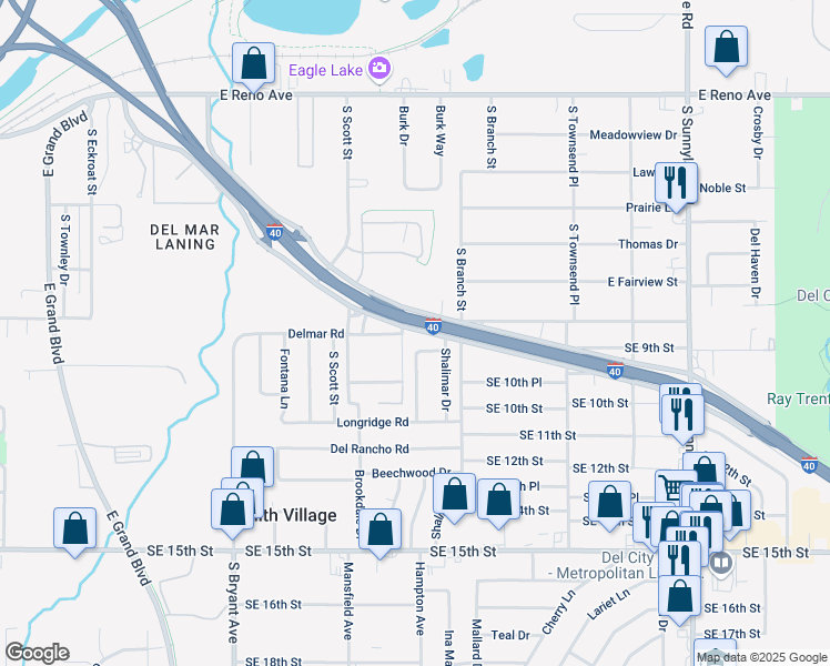 map of restaurants, bars, coffee shops, grocery stores, and more near 3304 Tinker Diagonal Street in Del City