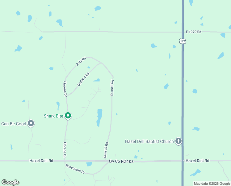map of restaurants, bars, coffee shops, grocery stores, and more near 19 Russell Road in McLoud