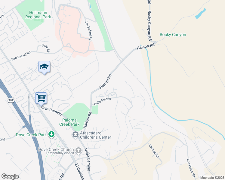 map of restaurants, bars, coffee shops, grocery stores, and more near 9383 Cielo Azul Court in Atascadero