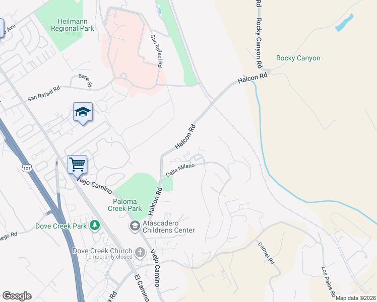 map of restaurants, bars, coffee shops, grocery stores, and more near 9335 Dechado Ct. in Atascadero