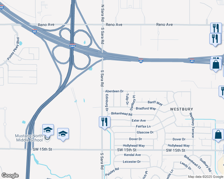 map of restaurants, bars, coffee shops, grocery stores, and more near 10469 Aberdeen Drive in Yukon