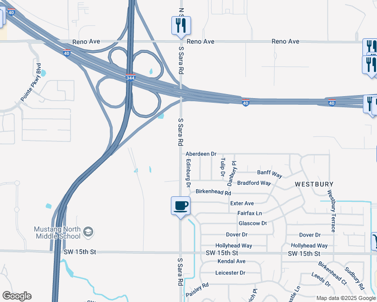 map of restaurants, bars, coffee shops, grocery stores, and more near 10469 Aberdeen Drive in Yukon