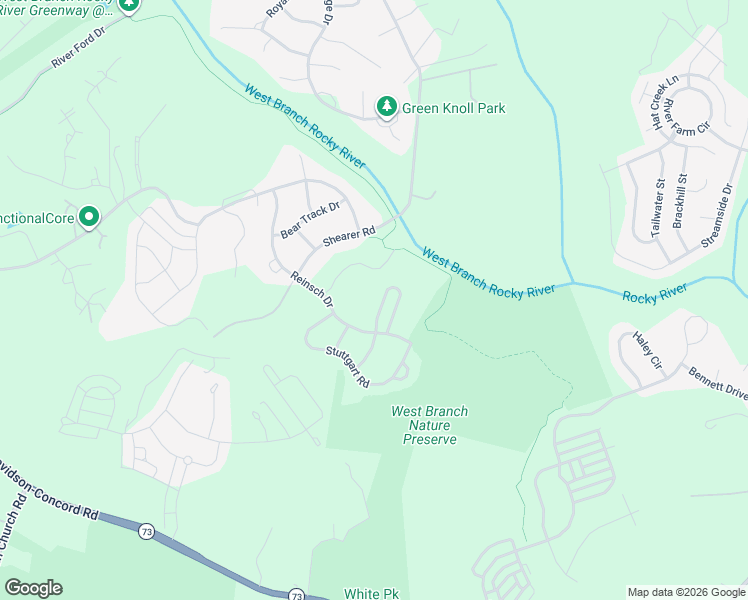 map of restaurants, bars, coffee shops, grocery stores, and more near 17416 Gillican Overlook in Davidson