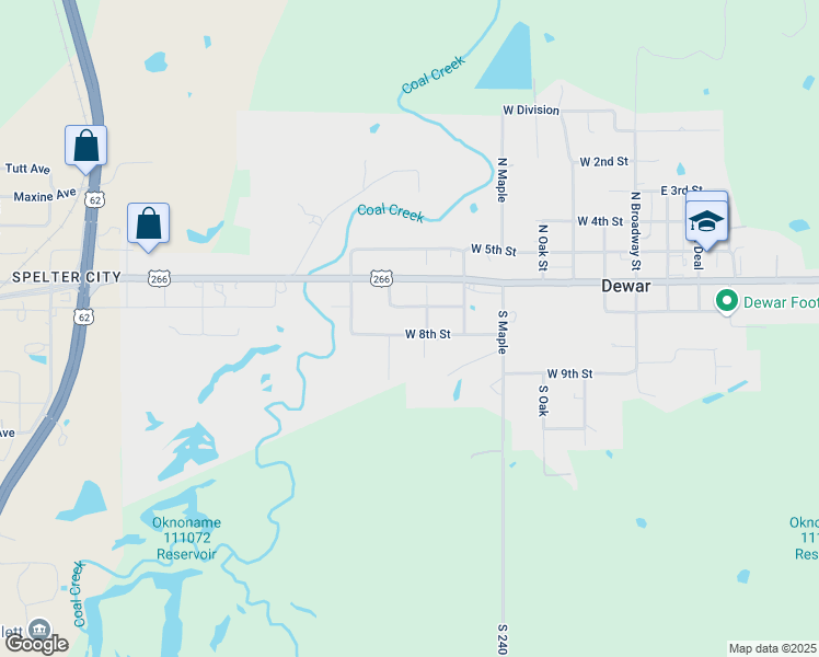 map of restaurants, bars, coffee shops, grocery stores, and more near 706 West 8th Street in Dewar