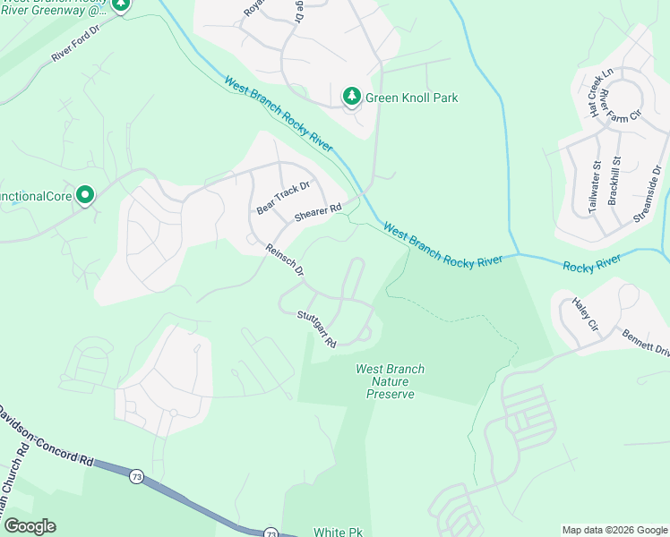 map of restaurants, bars, coffee shops, grocery stores, and more near 17416 Gillican Overlook in Davidson