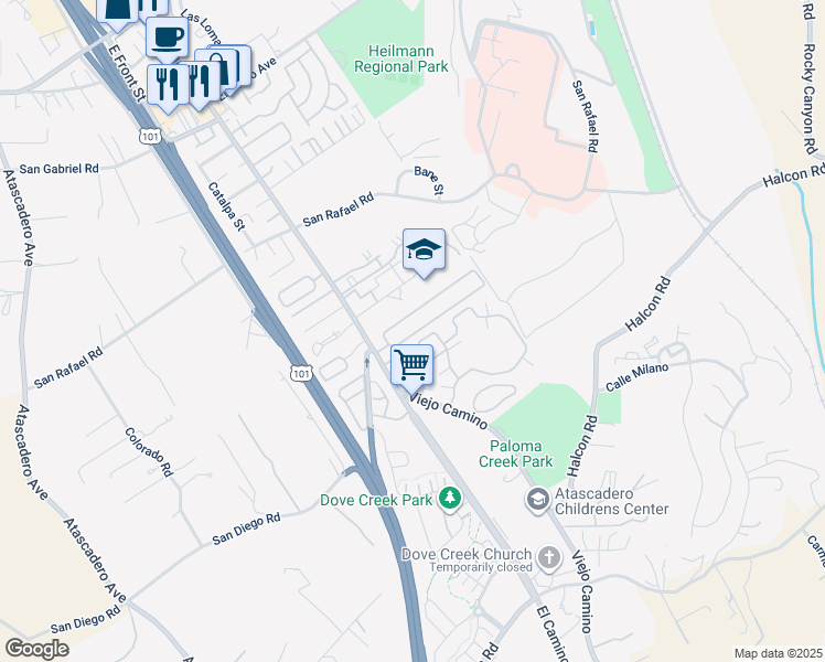 map of restaurants, bars, coffee shops, grocery stores, and more near 10983 Las Casitas in Atascadero