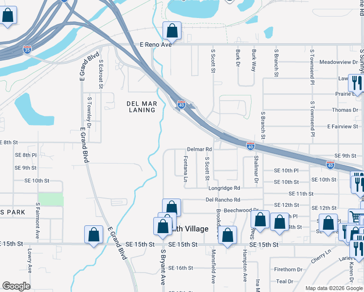 map of restaurants, bars, coffee shops, grocery stores, and more near 737 Tinker Diagonal in Del City