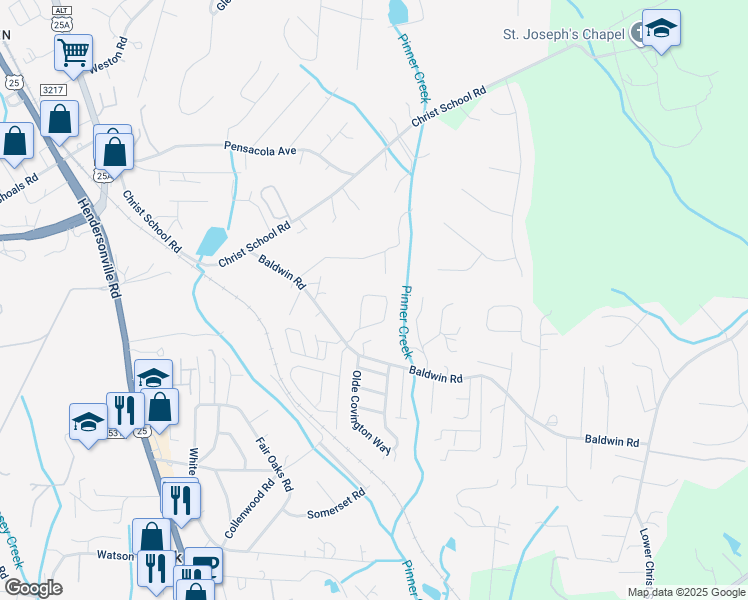 map of restaurants, bars, coffee shops, grocery stores, and more near 46 Sunview Circle in Arden