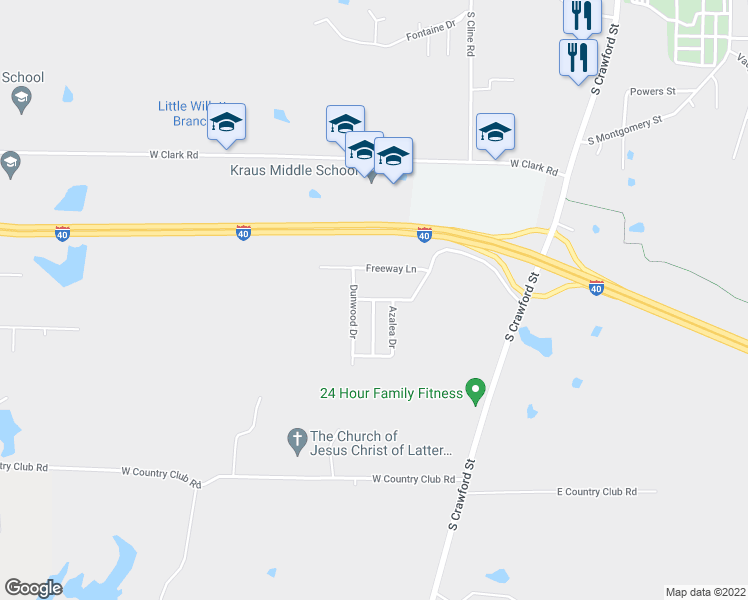 map of restaurants, bars, coffee shops, grocery stores, and more near 1411 Crape Myrtle Drive in Clarksville