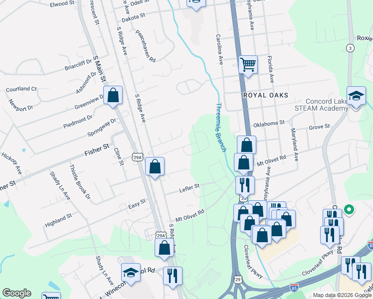 map of restaurants, bars, coffee shops, grocery stores, and more near 244 Southaven Court in Kannapolis