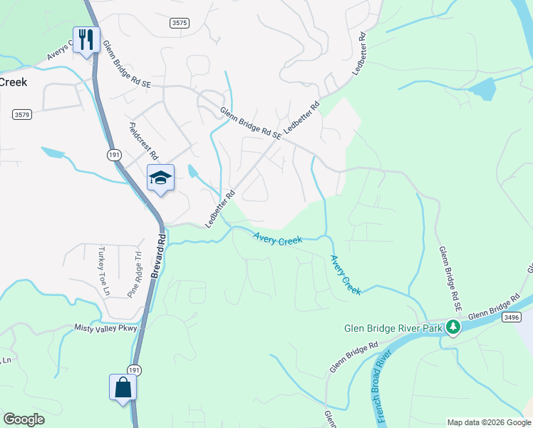 map of restaurants, bars, coffee shops, grocery stores, and more near 30 Lance Road in Arden