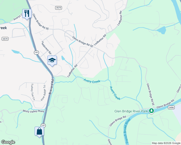 map of restaurants, bars, coffee shops, grocery stores, and more near 30 George Allen Ridge in Arden