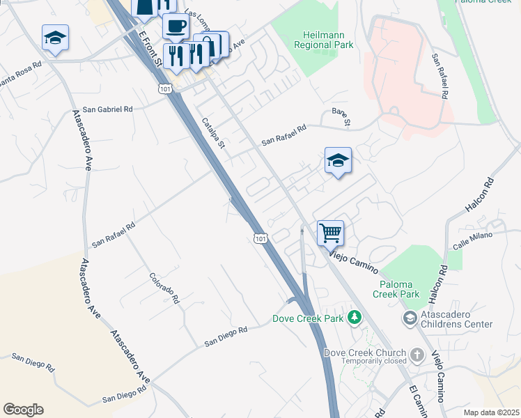 map of restaurants, bars, coffee shops, grocery stores, and more near 936 Calle Cynthia in Atascadero