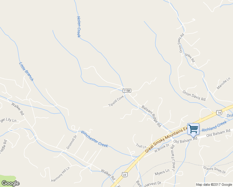 map of restaurants, bars, coffee shops, grocery stores, and more near 67 Conner Ridge Road in Waynesville