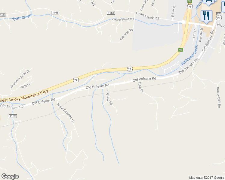 map of restaurants, bars, coffee shops, grocery stores, and more near 48 Lady Bug Dr in Waynesville