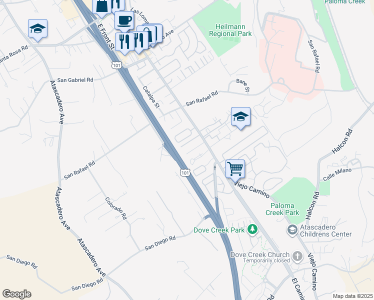 map of restaurants, bars, coffee shops, grocery stores, and more near 936 Calle Cynthia in Atascadero