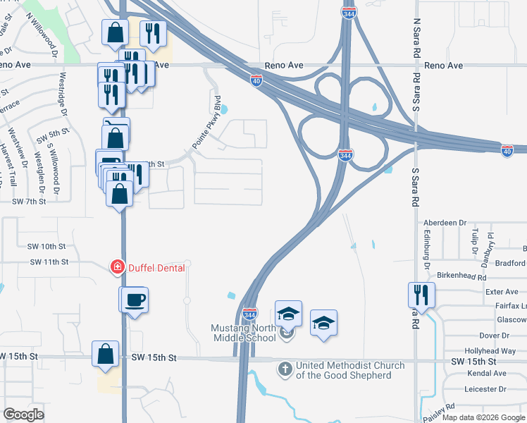 map of restaurants, bars, coffee shops, grocery stores, and more near 100 Stroh Avenue in Yukon