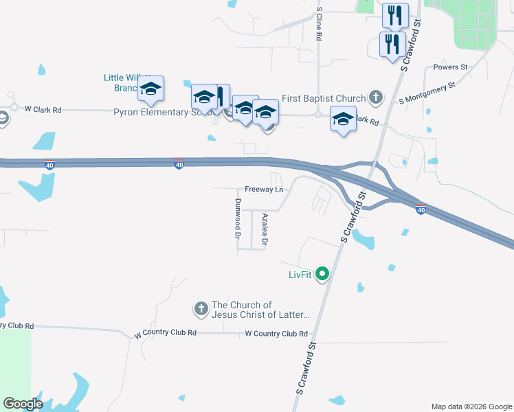 map of restaurants, bars, coffee shops, grocery stores, and more near 1814 Sagewood Drive in Clarksville